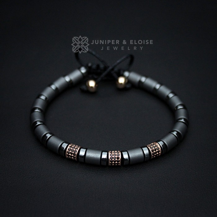 Gray Hematite Bracelet with Rose Gold Spacer Beads