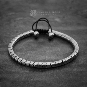 Men's Silver Snake Beaded Hematite Bracelet