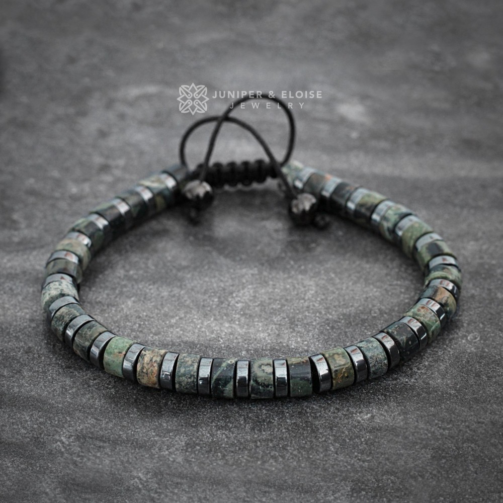 Heishi Jasper and Hematite Beaded Bracelet