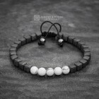 Howlite and Cube Hematite Beaded Bracelet For Men