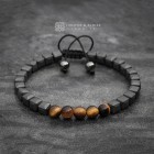 Tiger Eye and Cube Hematite Beaded Bracelet For Men