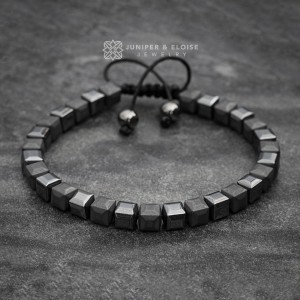 Matte Cube Hematite Beaded Bracelet For Men
