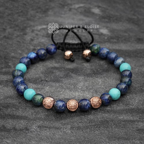 Azurite and Turquoise Beaded Bracelet For Men