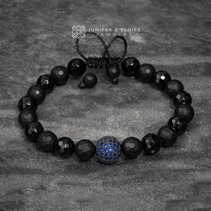 Onyx Beaded Bracelet with Sapphire Blue Spacers