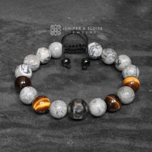 Jasper and Tiger's Eye Bracelet With Hand Hammered Bead
