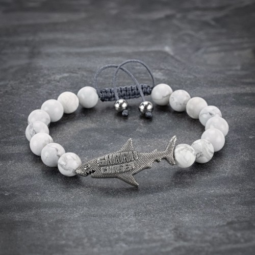 White Howlite Beaded 925 Silver Shark Chaser Bracelet