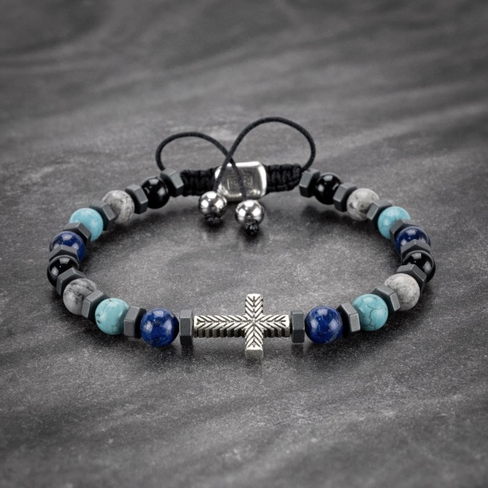 Blue Mediterranean Cross Bracelet For Men