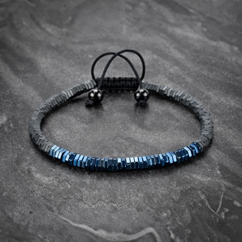 Blue and Matte Gray Hematite Bracelet For Men
