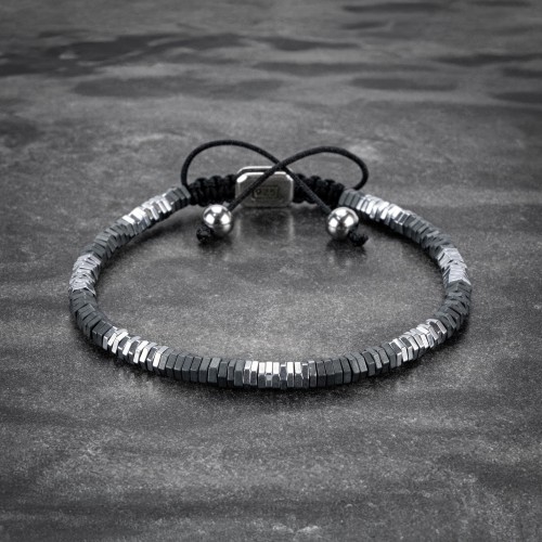 Silver and Matte Gray Hexagon Hematite Bracelet For Men
