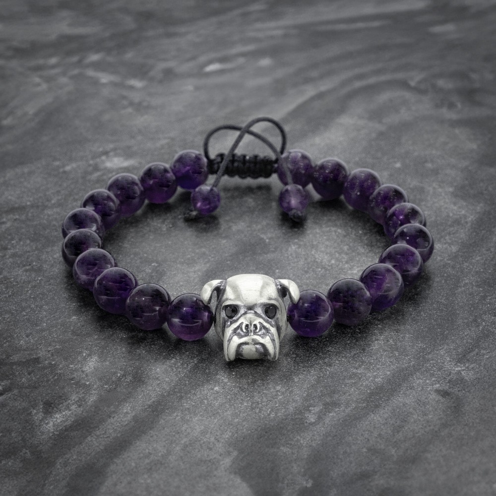 Amethyst Beaded Bulldog Bracelet