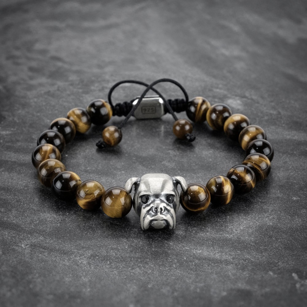 Tiger Eye Beaded Bulldog Bracelet