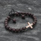 Red Garnet Beaded Rose Gold Cross Bracelet
