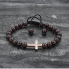 Red Garnet Beaded Rose Gold Cross Bracelet