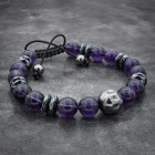 Amethyst and Hematite Bead Bracelet With Hammered Beads