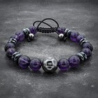 Amethyst and Hematite Bead Bracelet With Hammered Beads