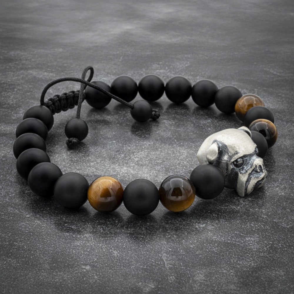 Onyx and Tiger Eye Beaded Bulldog Bracelet
