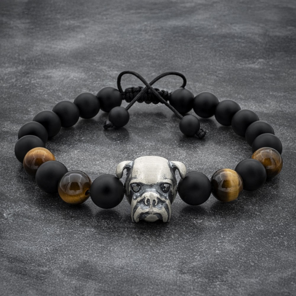 Onyx and Tiger Eye Beaded Bulldog Bracelet