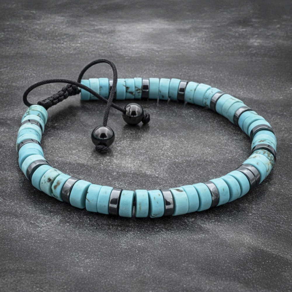 Turquoise and Hematite Heishi Beaded Bracelet