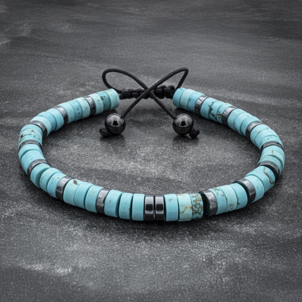 Turquoise and Hematite Heishi Beaded Bracelet