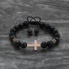 Black Onyx and Rose Gold Cross Bracelet