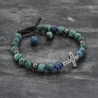 Azurite Beaded 925 Silver Cross Bracelet