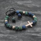 Azurite Beaded Rose Gold Cross Bracelet