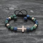 Azurite Beaded Rose Gold Cross Bracelet