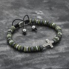 Green Jasper Beaded 925 Silver Cross Bracelet
