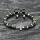 Green Jasper Beaded 925 Silver Cross Bracelet