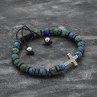 Azurite and Hematite Beaded Cross Bracelet