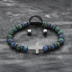 Azurite and Hematite Beaded Cross Bracelet