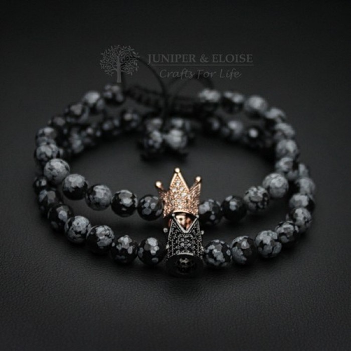 Couple Bracelets With Rose Gold And Black Crowns