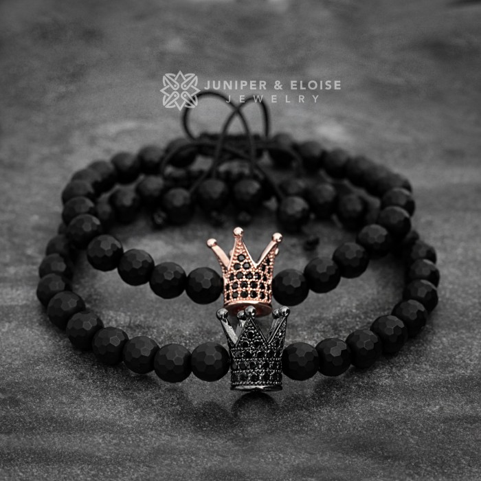 Couple Bracelets With Rose Gold And Black Zircon Crowns