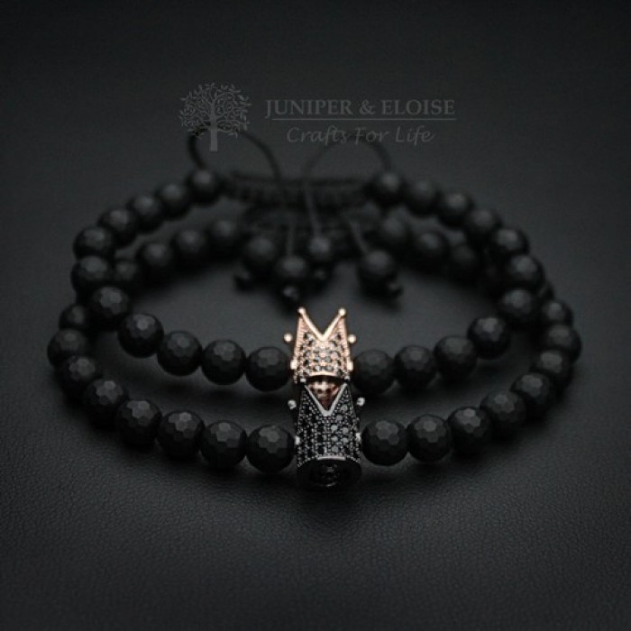 Couple Bracelets With Rose Gold And Black Zircon Crowns
