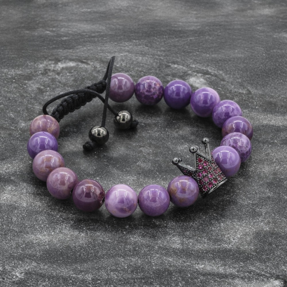 Onyx and Phosphosiderite  Beaded Couple Bracelets With Crown