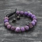 Onyx and Phosphosiderite  Beaded Couple Bracelets With Crown