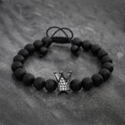 Onyx and Phosphosiderite  Beaded Couple Bracelets With Crown