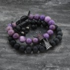 Onyx and Phosphosiderite  Beaded Couple Bracelets With Crown