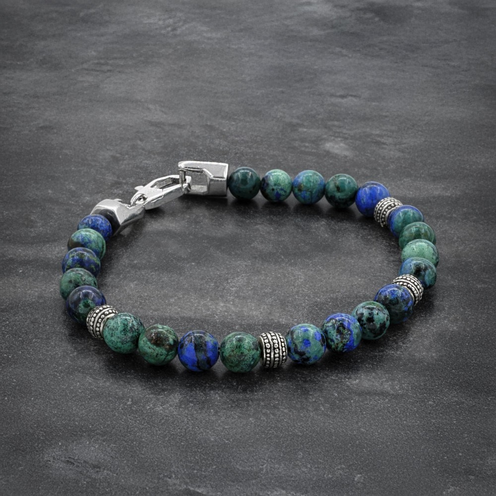 Azurite Beaded Bracelet with 925 Silver Spacer Beads