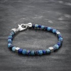 Faceted Apatite and Lapis Lazuli Cube Beaded Bracelet with 925 Silver Cube Beads
