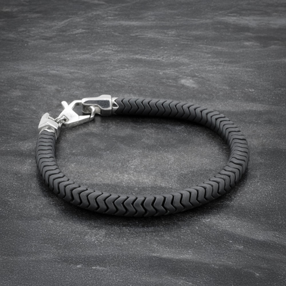 Men's Matte Gray Hematite Snake Bead Bracelet with Clasp