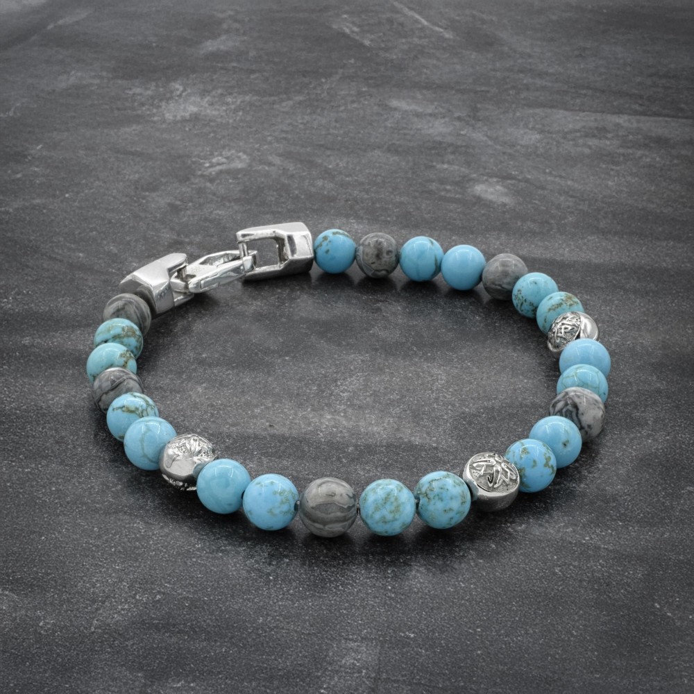 Turquoise & Gray Jasper Bracelet with Silver Accents