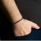 Men’s Black Woven Double Layer Silver Box Chain Bracelet