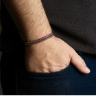 Men’s Burgundy Woven Double Layer Silver Box Chain Bracelet