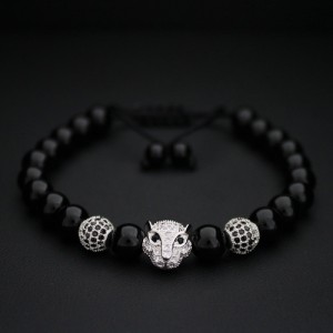 Silver Tiger & Sfera Beaded Onyx Bracelet