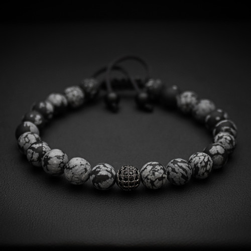 Snowflake Obsidian & Black Zircon Bracelet
