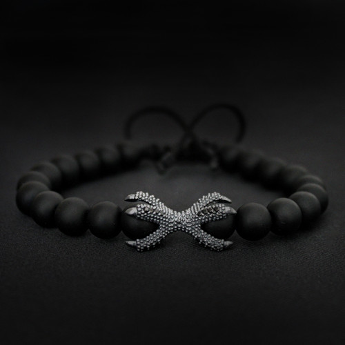 Black Onyx Beads  & 925 Silver Eagle Claw Charm Bracelet