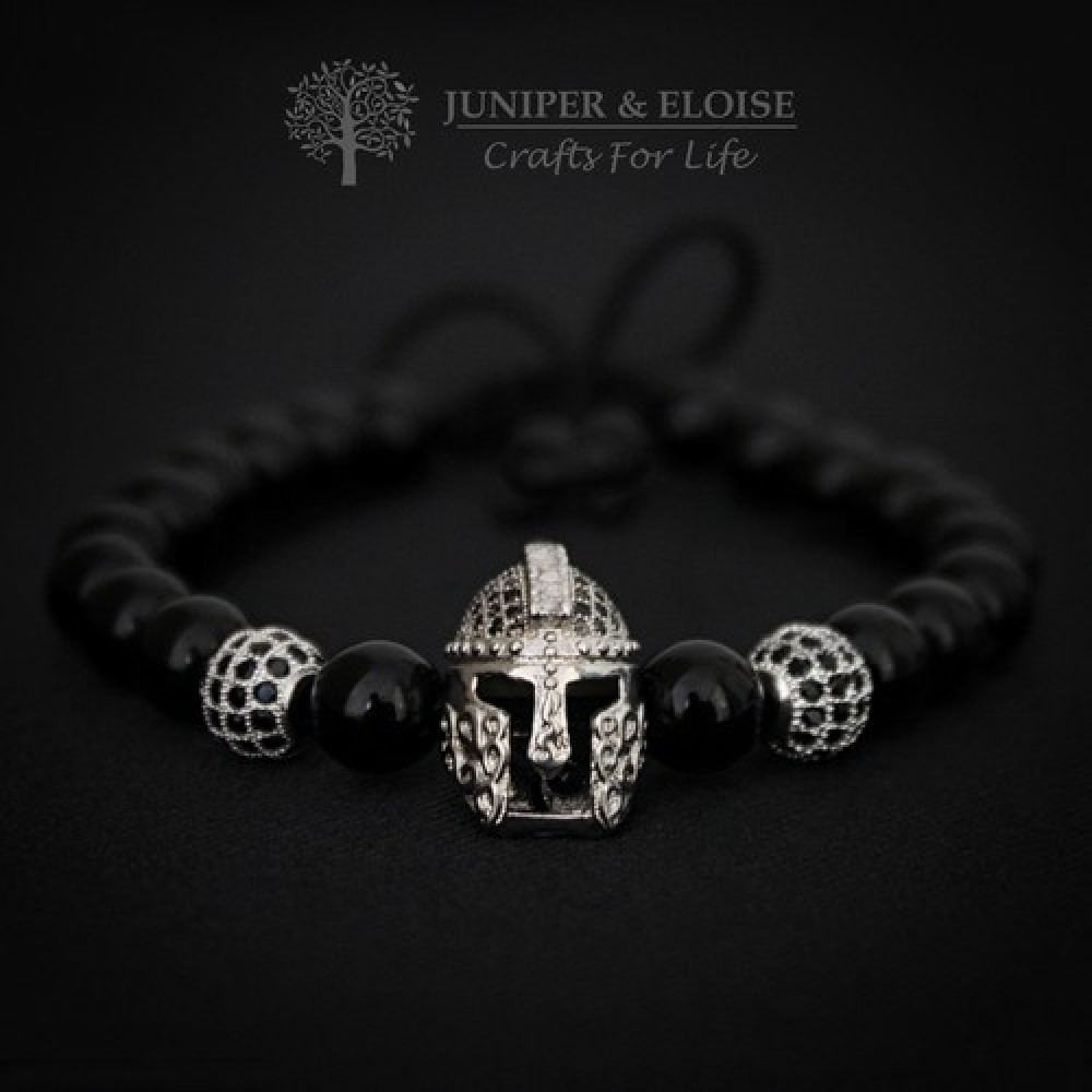 Spartan Helmet & Onyx Beaded Bracelet