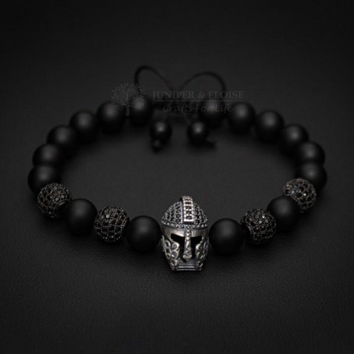 Man's Lava Stone Zircon Black Skull Head Beads Braided Macrame Bracelets Gift 