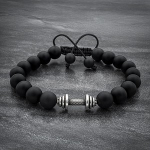 Black Onyx & 925 Silver Barbell Beaded Bracelet